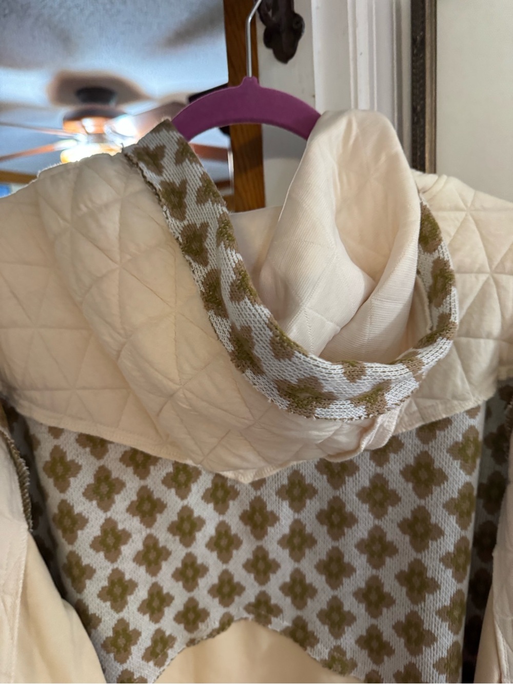 Pol Cream Zip Hoodie with Olive Pattern Details - Picture 5 of 6